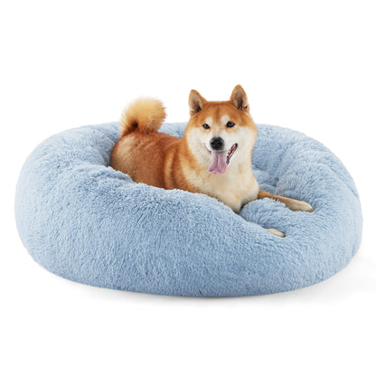 Bedsure Calming Cat Beds for Indoor Cats - Small Cat Bed Washable 20 inches, Anti-Slip Round Fluffy Plush Faux Fur Pet Bed, Fits up to 15 lbs Pets, Camel