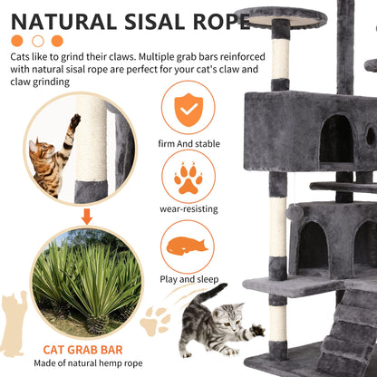 BestPet 54in Cat Tree Tower for Indoor Cats,Multi-Level Furniture Activity Center with Scratching Posts Stand House Condo Funny Toys Kittens Pet Play House,Dark Gray