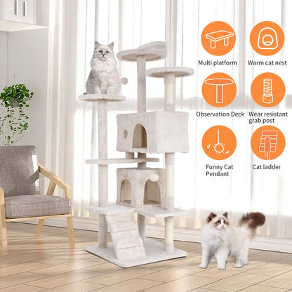 BestPet 54in Cat Tree Tower for Indoor Cats,Multi-Level Furniture Activity Center with Scratching Posts Stand House Condo Funny Toys Kittens Pet Play House,Dark Gray