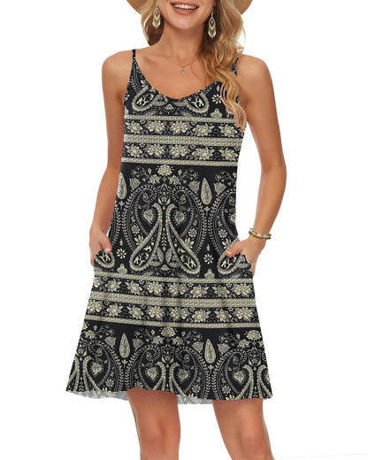 MISFAY Women's Summer Spaghetti Strap Casual Swing Tank Beach Cover Up Dress with Pockets