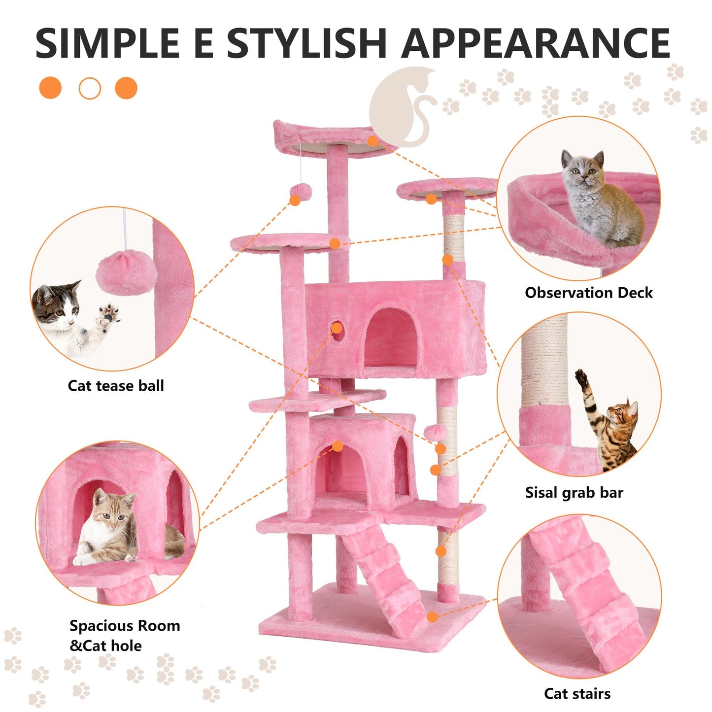 BestPet 54in Cat Tree Tower for Indoor Cats,Multi-Level Furniture Activity Center with Scratching Posts Stand House Condo Funny Toys Kittens Pet Play House,Dark Gray