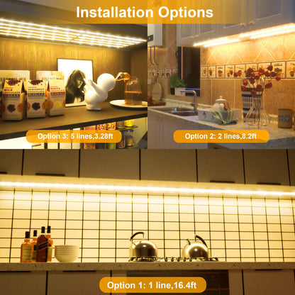 LAFULIT Under Cabinet Lighting Kit - 8 PCS, 2700K Warm White Flexible LED Strip Lights with Remote and Power Adapter for Kitchen Cabinets, Shelf, Desk, Counter - 13ft