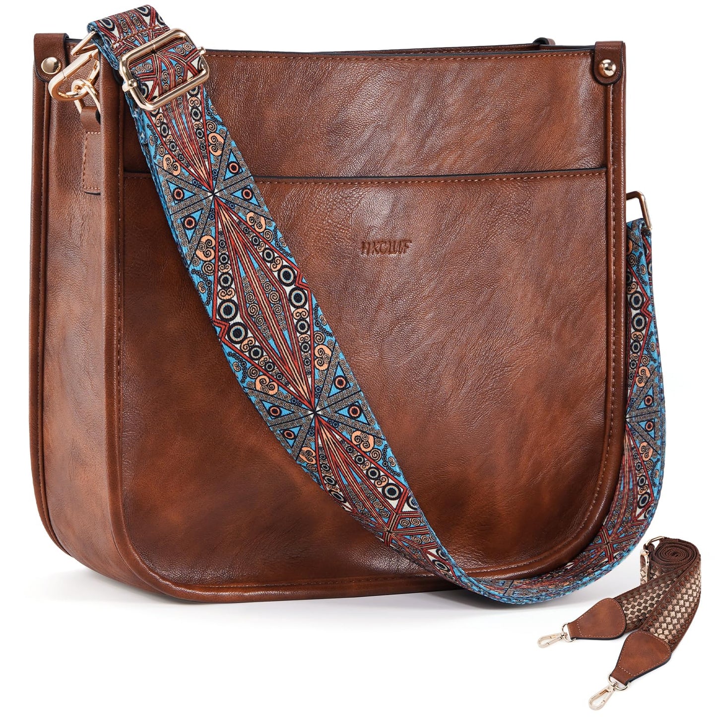 HKCLUF Crossbody Bags for Women Trendy Vegan Leather Hobo Handbags With 2PCS Adjustable Guitar Strap Shoulder Bucket Bags