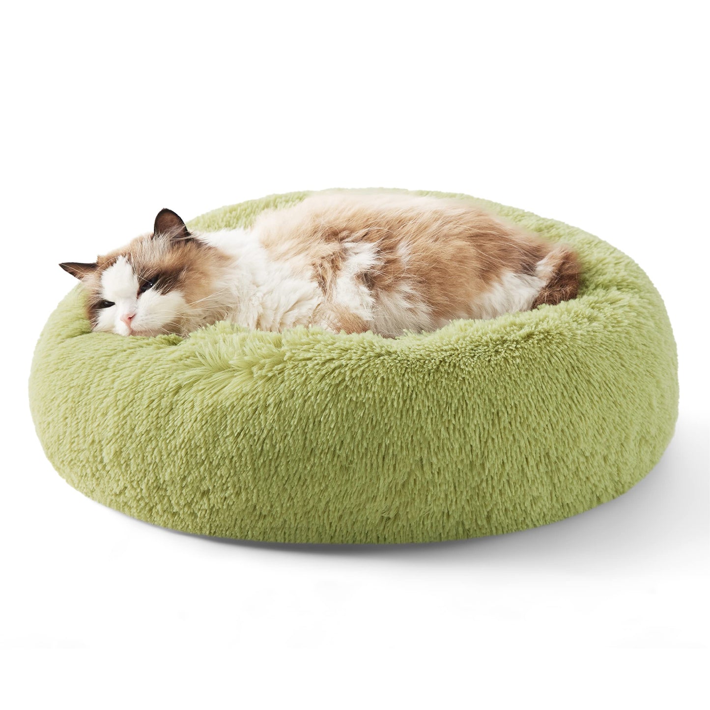 Bedsure Calming Cat Beds for Indoor Cats - Small Cat Bed Washable 20 inches, Anti-Slip Round Fluffy Plush Faux Fur Pet Bed, Fits up to 15 lbs Pets, Camel