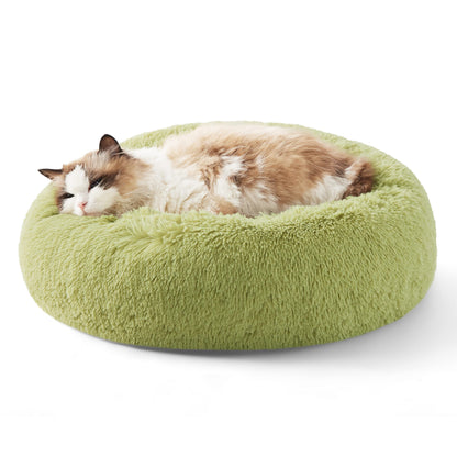 Bedsure Calming Cat Beds for Indoor Cats - Small Cat Bed Washable 20 inches, Anti-Slip Round Fluffy Plush Faux Fur Pet Bed, Fits up to 15 lbs Pets, Camel