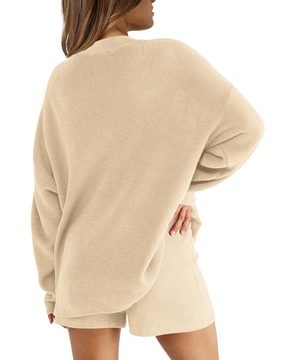 XIEERDUO Womens Sweater Sets 2 Piece Outfits Shorts Athleisure Lounge Wear Fall Fashion 2024