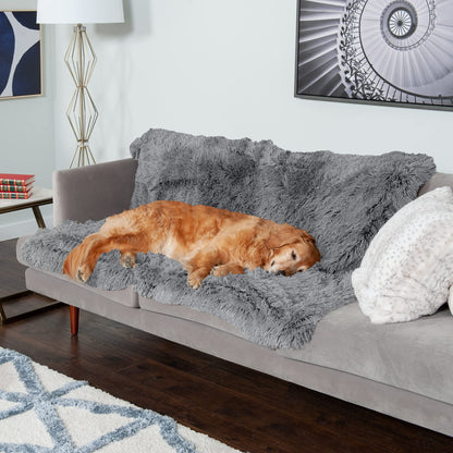 Furhaven - Manta impermeable y lavable para perros y gatos de interior, hecha en piel sintética de pelo largo sintético y terciopelo en color madera, XL, gris niebla