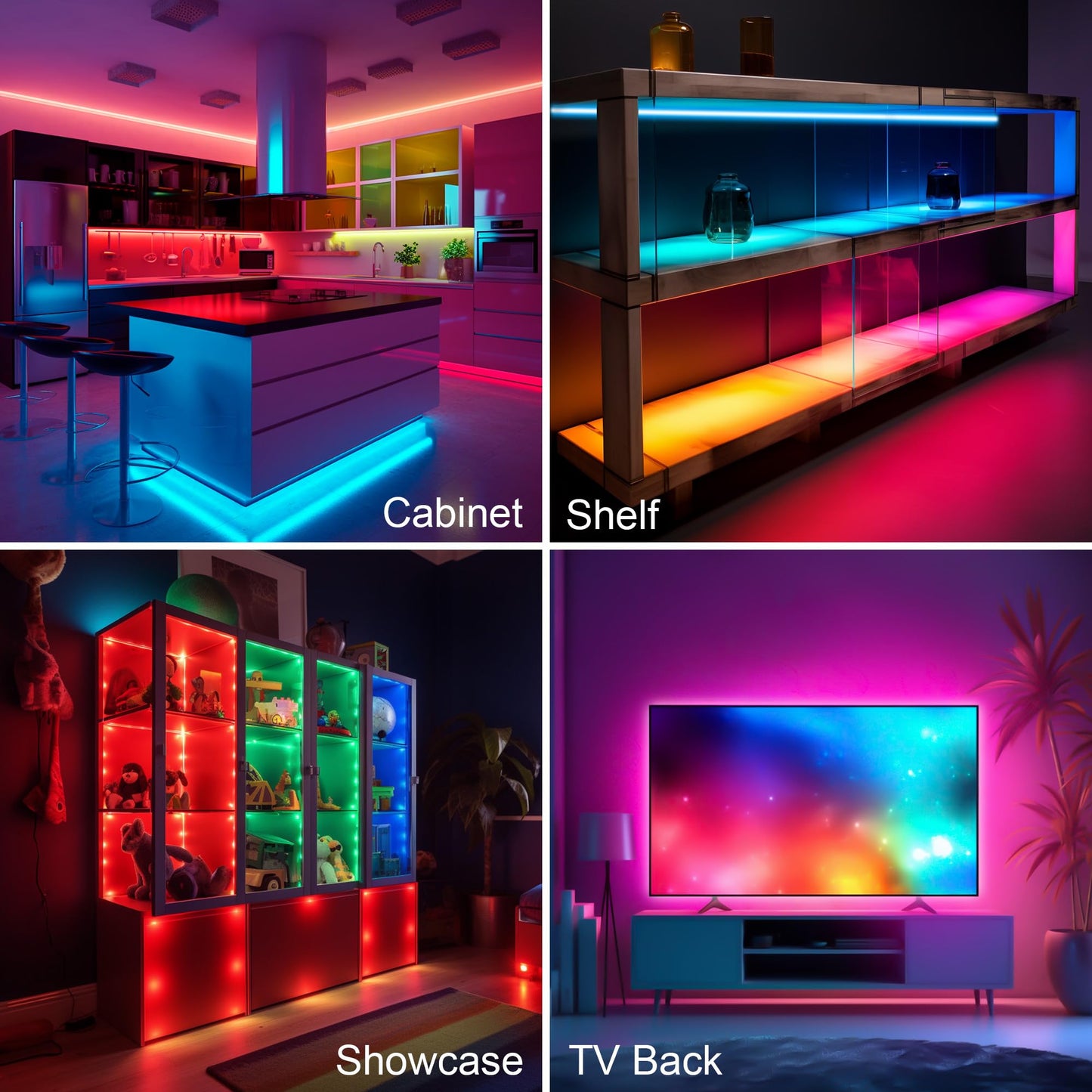 LAFULIT Under Cabinet Lighting Kit - 8 PCS, 2700K Warm White Flexible LED Strip Lights with Remote and Power Adapter for Kitchen Cabinets, Shelf, Desk, Counter - 13ft