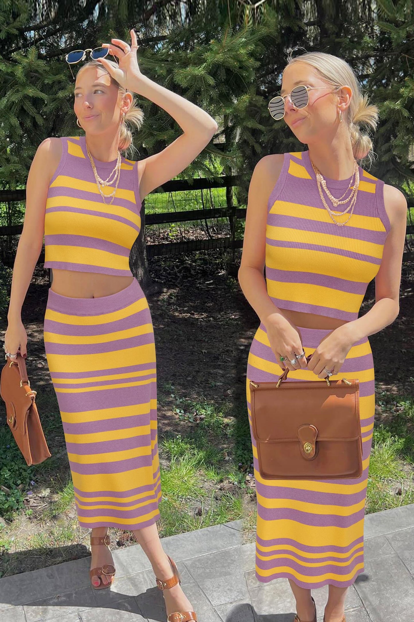 Arach&Cloz Women's Two Piece Sets 2025 Bodycon Dresses Summer Outfits Tank Top and Midi Skirt Suits Sweater