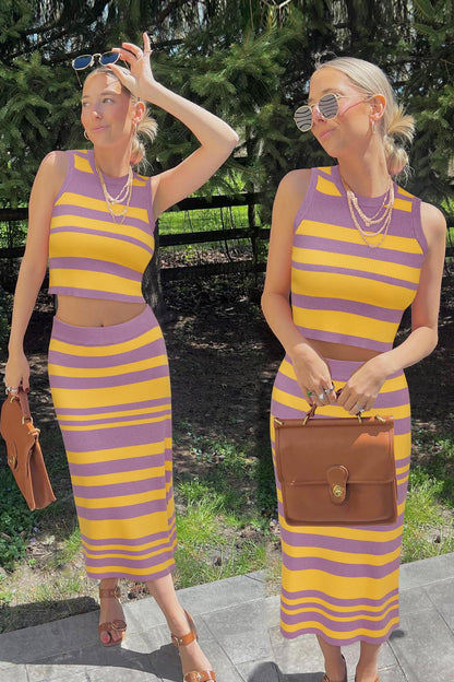 Arach&Cloz Women's Two Piece Sets 2025 Bodycon Dresses Summer Outfits Tank Top and Midi Skirt Suits Sweater