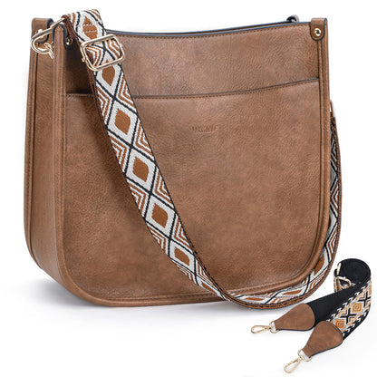 HKCLUF Crossbody Bags for Women Trendy Vegan Leather Hobo Handbags With 2PCS Adjustable Guitar Strap Shoulder Bucket Bags