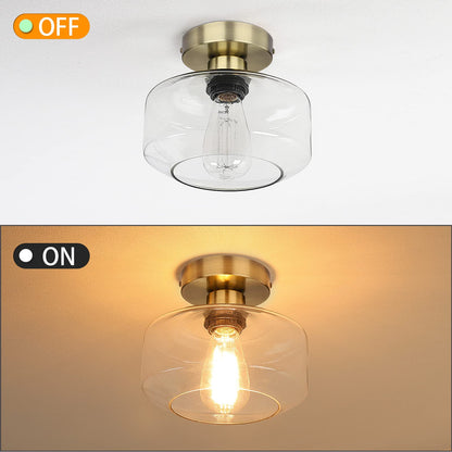MAXvolador Industrial Semi Flush Mount Ceiling Light, Clear Glass Pendant Lamp Shade, Farmhouse Lighting for Hallway, Vintage Hanging Light Fixtures