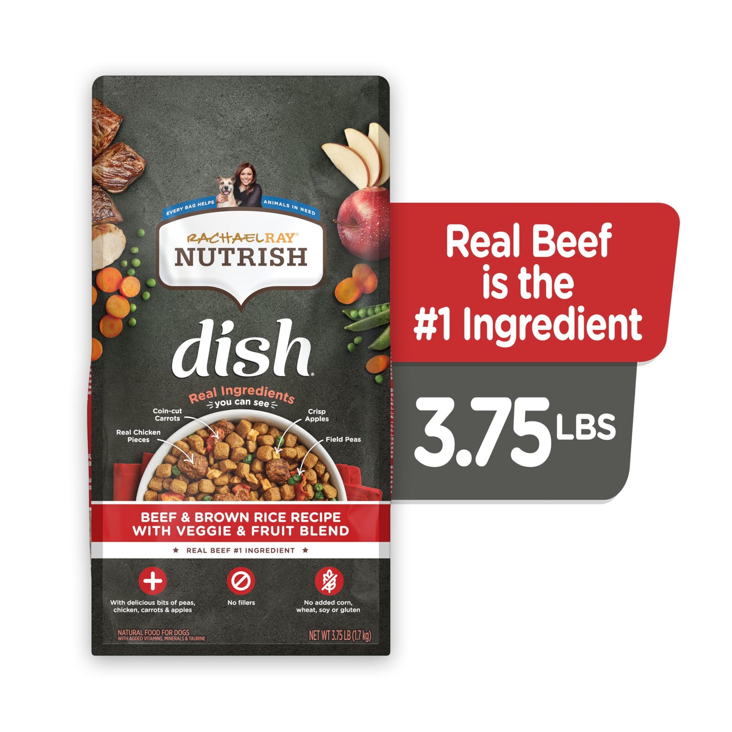 Rachael Ray Nutrish Dish Premium Dry Dog Food, Chicken & Brown Rice Recipe with Veggies & Fruit, 23 Pounds