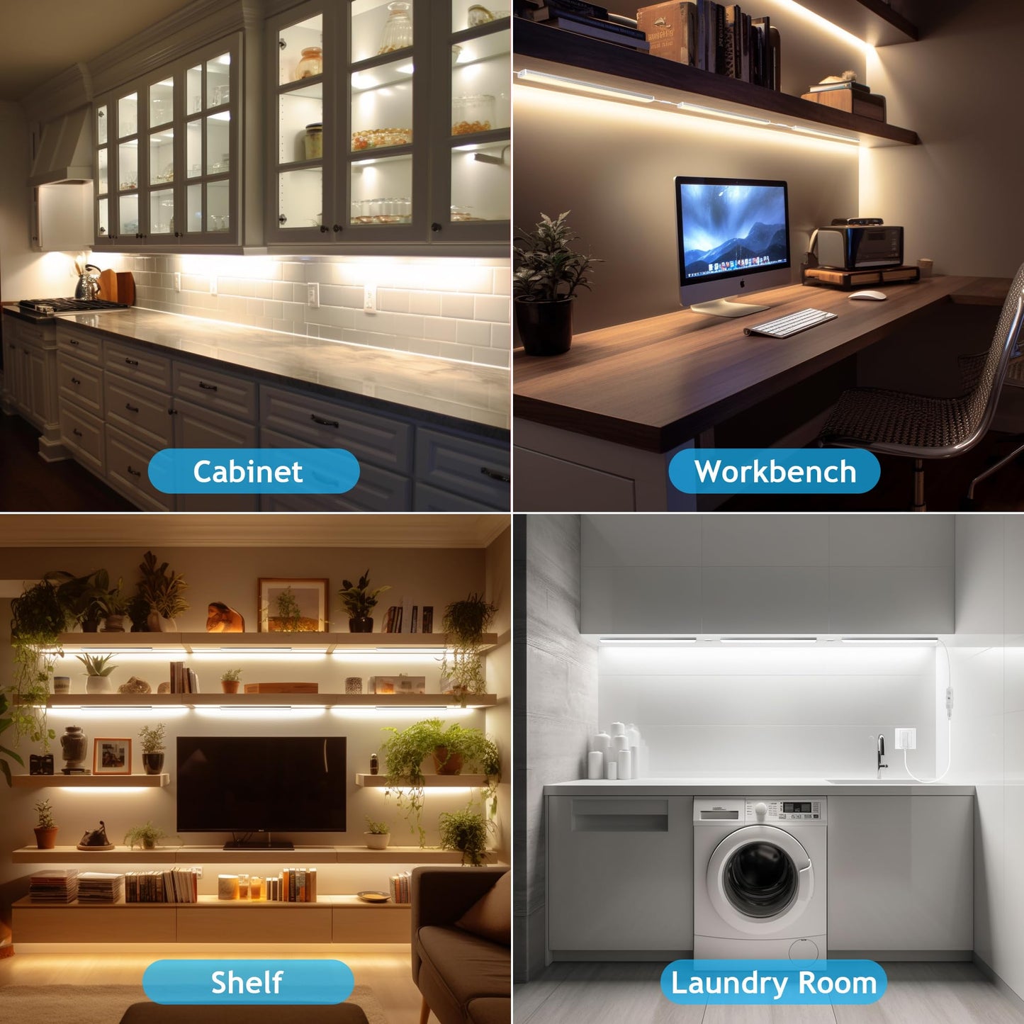 Maylit Under Cabinet Lights Plug in, 3 Pcs 12 Inch Ultra Thin Under Cabinet Lighting, Super Bright Daylight White Under Counter Lights for Kitchen, Dimmable Light for Cabinet, Counter, Workbench, Desk