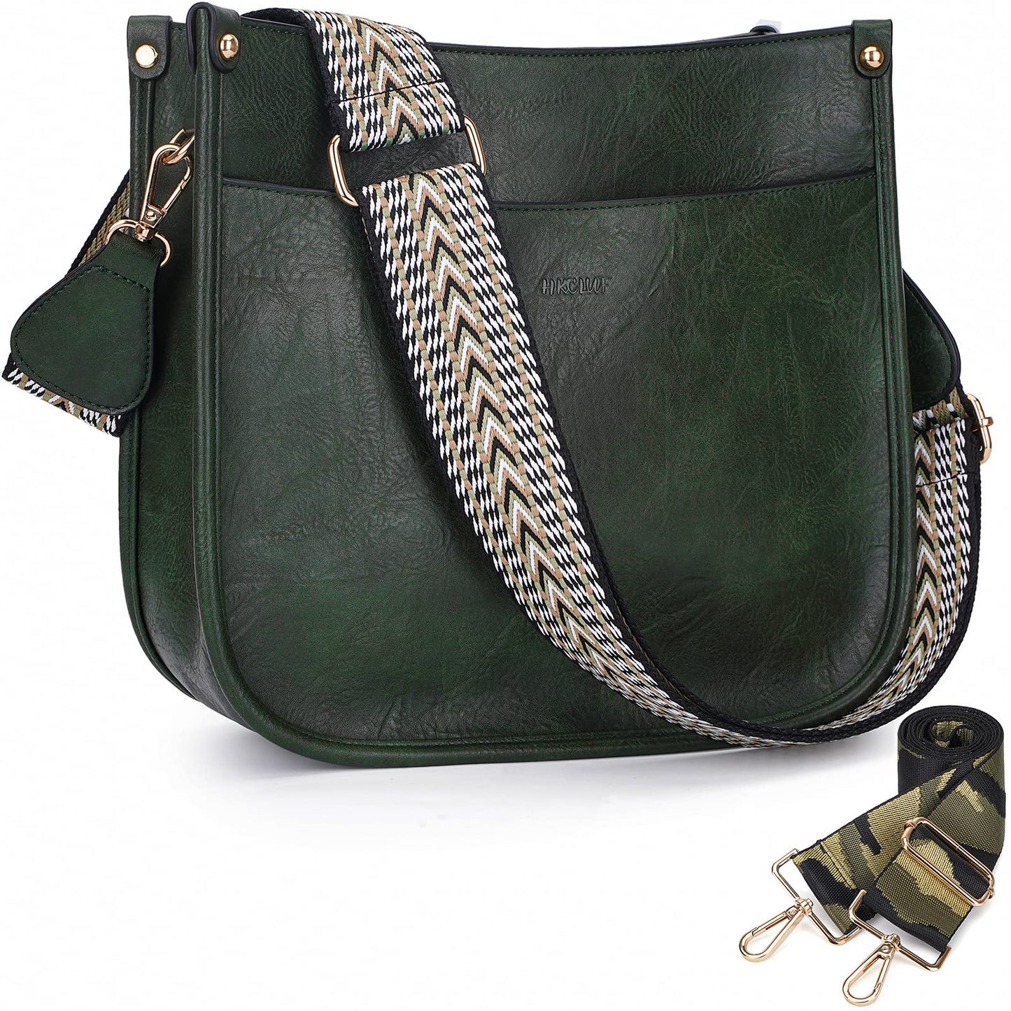 HKCLUF Crossbody Bags for Women Trendy Vegan Leather Hobo Handbags With 2PCS Adjustable Guitar Strap Shoulder Bucket Bags