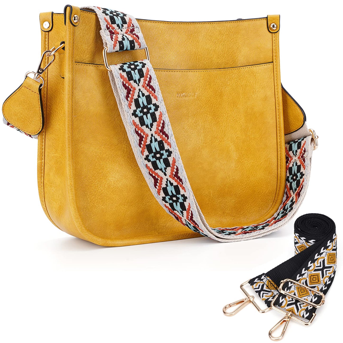 HKCLUF Crossbody Bags for Women Trendy Vegan Leather Hobo Handbags With 2PCS Adjustable Guitar Strap Shoulder Bucket Bags