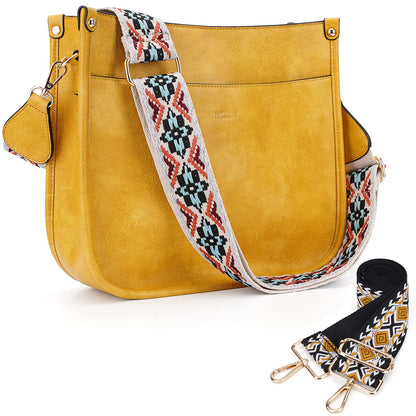 HKCLUF Crossbody Bags for Women Trendy Vegan Leather Hobo Handbags With 2PCS Adjustable Guitar Strap Shoulder Bucket Bags