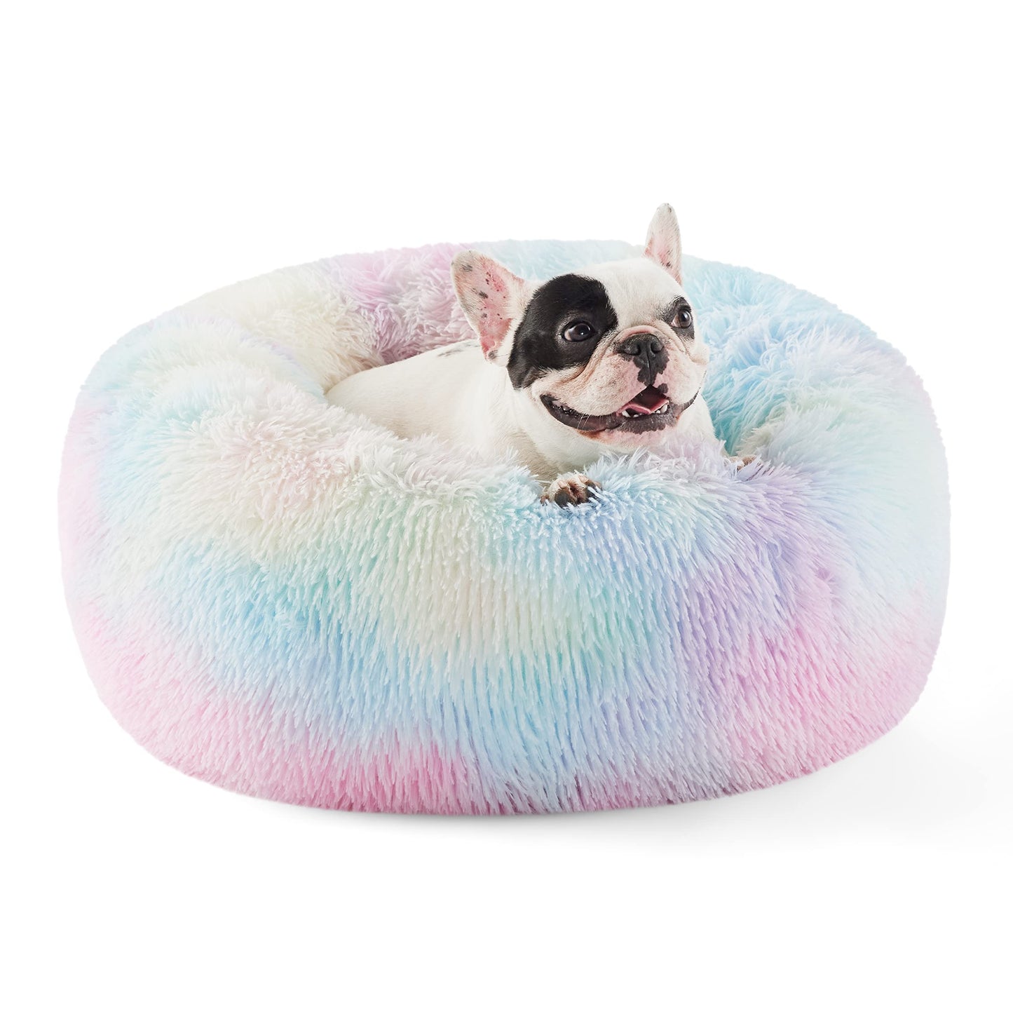Bedsure Calming Cat Beds for Indoor Cats - Small Cat Bed Washable 20 inches, Anti-Slip Round Fluffy Plush Faux Fur Pet Bed, Fits up to 15 lbs Pets, Camel
