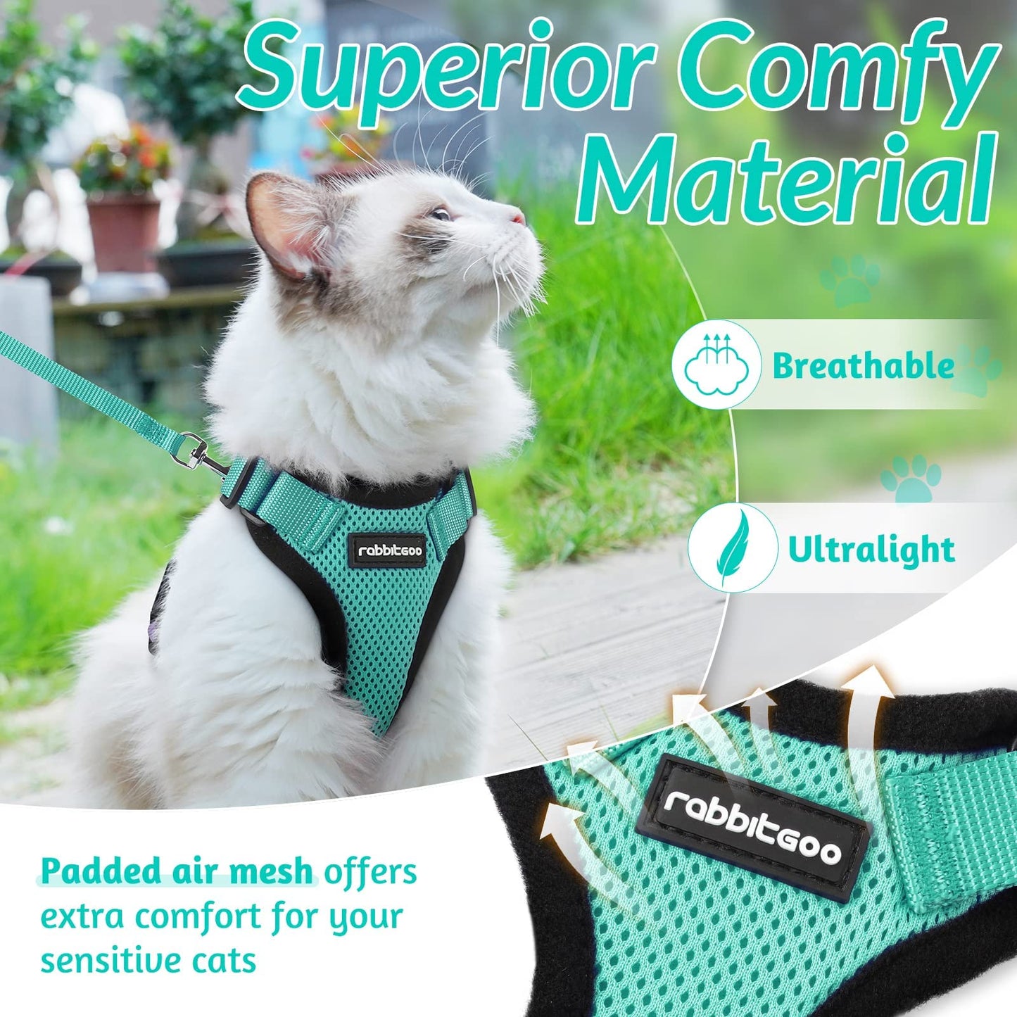 rabbitgoo Cat Harness and Leash for Walking, Escape Proof Soft Adjustable Vest Harnesses for Cats, Easy Control Breathable Reflective Strips Jacket, Black, XS