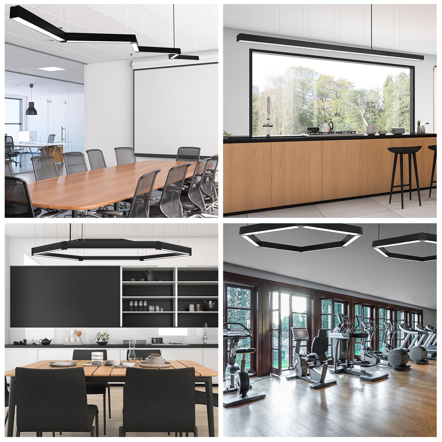 20FT LED Linear Light, 250W Pendant Light Fixtures, 0~10V Remote Switch, 3000K 4000K 6000K Color Changing Function, Combination Black Ceiling Shop Light, Suspended Office Lighting Fixture