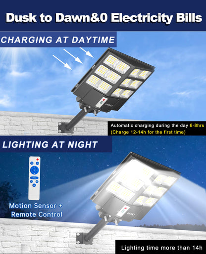 JAYNLT Y-7200W Solar Street Lights Outdoor,680000LM 6500K High Lumen Solar Parking Lot Lights Commercial, Dusk to Dawn Solar Security Flood Lights with Motion Sensor for Parking Lot,Garage,Stadium