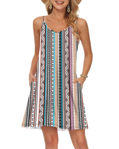 MISFAY Women's Summer Spaghetti Strap Casual Swing Tank Beach Cover Up Dress with Pockets