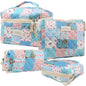 Cute Makeup Bag for Women(2 Pcs), Travel Cosmetic Bags, Quilted Coquette Aesthetic Floral Toiletry Organizer Bag (NavyBlue Flower)