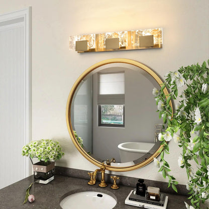 LED Bathroom Vanity Light: 24 inch Brushed Gold Acrylic Modern Lighting Fixtures - 3 Lights Contemporary Smoke Design Wall Lights Fixture Over Mirror 3000K