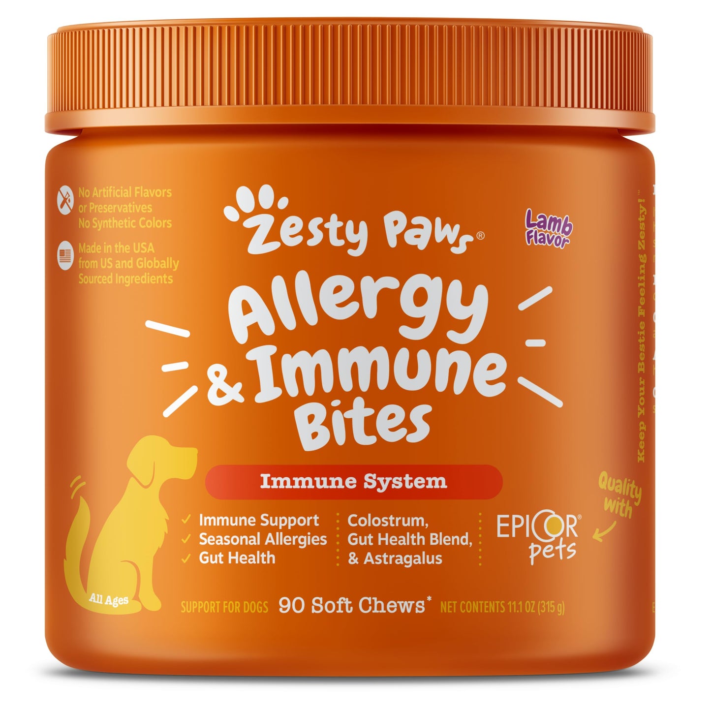 Suplemento inmune a las alergias para perros - Con Omega 3 Aceite de salmón salvaje de Alaska y EpiCor + Prebióticos y probióticos digestivos - Alergias estacionales + Anti picor y puntos calientes Apoyo a la piel - 90 masticables Golosinas
