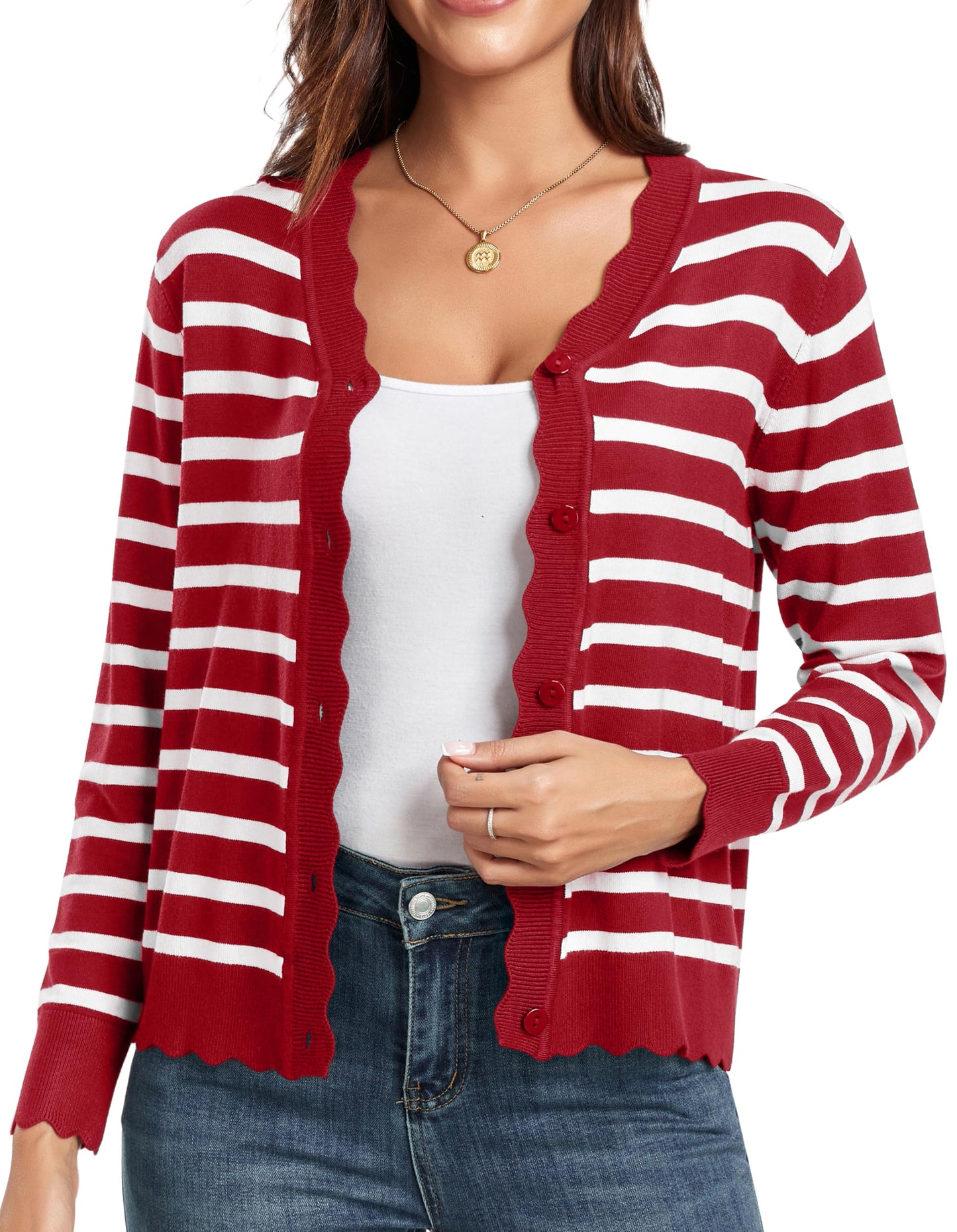 GRECERELLE Women's Long Sleeve V-Neck Button Down Cardigan Knit Shrugs Sweater