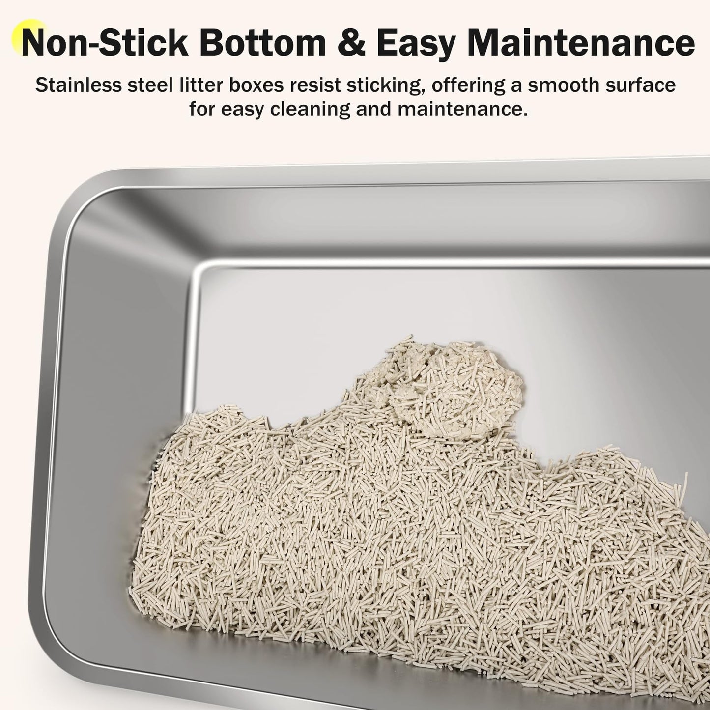 Stainless Steel Cat Litter Box, Extra Large Litter Boxes for Big Cats, Anti-Urine Leakage XL Litter Box with High Sides, Xlarge Metal Litter Box with Lid, Easy Clean, Non-Sticky, Cat Mat & Metal Scoop
