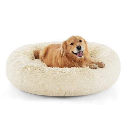 Bedsure Calming Cat Beds for Indoor Cats - Small Cat Bed Washable 20 inches, Anti-Slip Round Fluffy Plush Faux Fur Pet Bed, Fits up to 15 lbs Pets, Camel