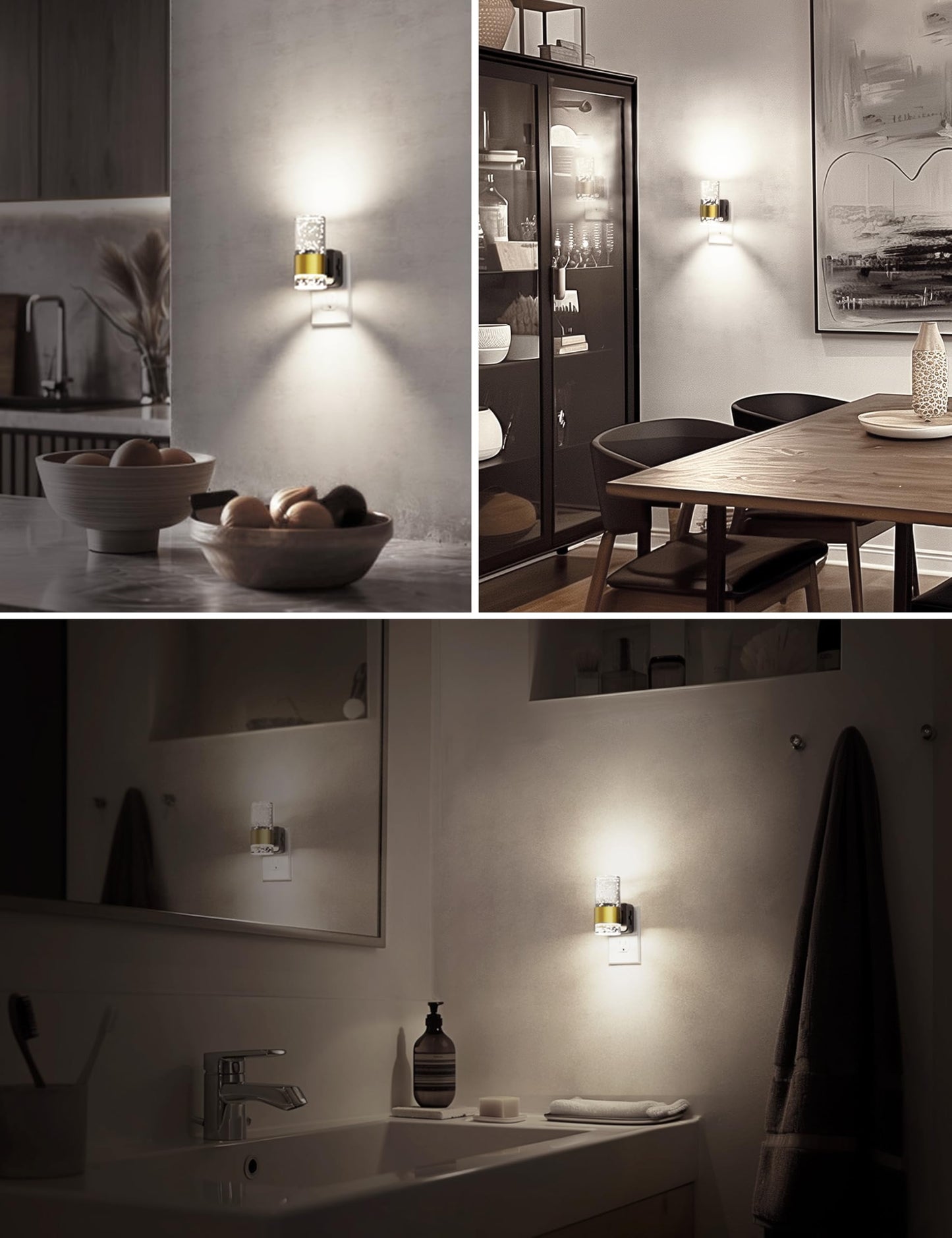 Night Lights Plug into Wall, Soft Light LED Night Light with Adjustable Brightness, Plug in Night Light with Auto Light Sensor, Wall Sconce-Style Design Night Light for Bathroom,Hallway, 2 Pack