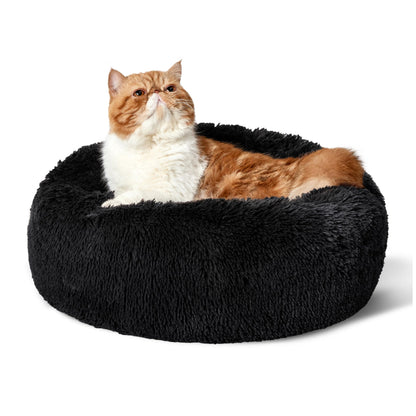 Bedsure Calming Cat Beds for Indoor Cats - Small Cat Bed Washable 20 inches, Anti-Slip Round Fluffy Plush Faux Fur Pet Bed, Fits up to 15 lbs Pets, Camel