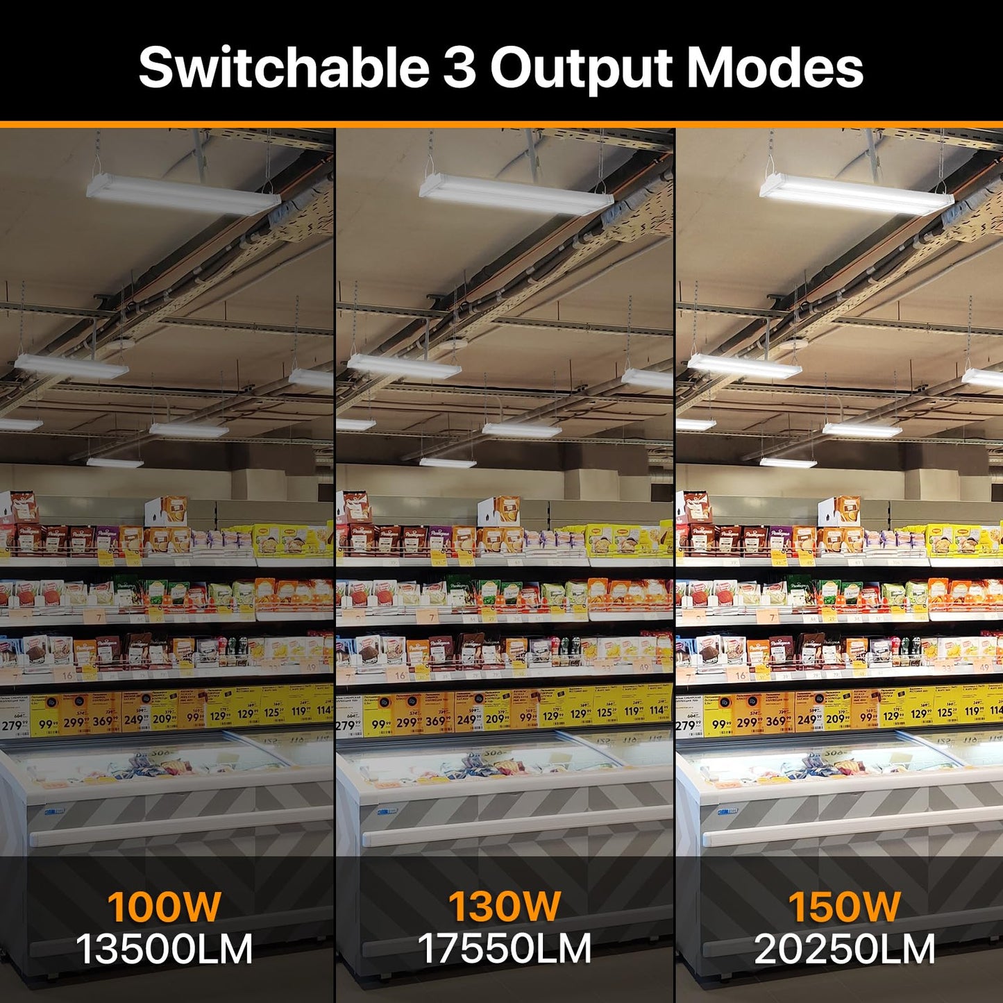 High Bay Led Shop Lights 150W 2Pack 4000K/5000K Switchable Linear High Bay Light Directional 0-10V Dimmable 100-277V Hardwire 135LM/W Commercial Lighting for Warehouse, Workshop, Supermarket