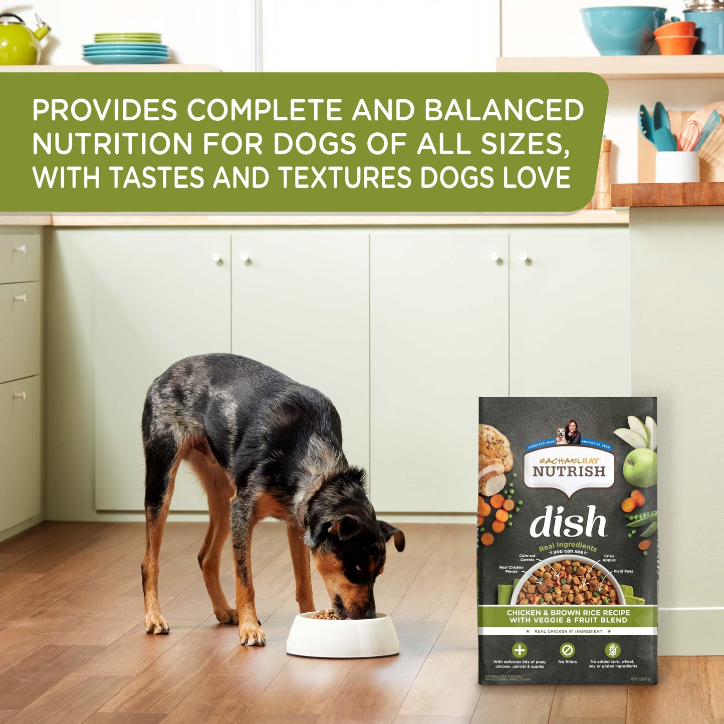 Rachael Ray Nutrish Dish Premium Dry Dog Food, Chicken & Brown Rice Recipe with Veggies & Fruit, 23 Pounds
