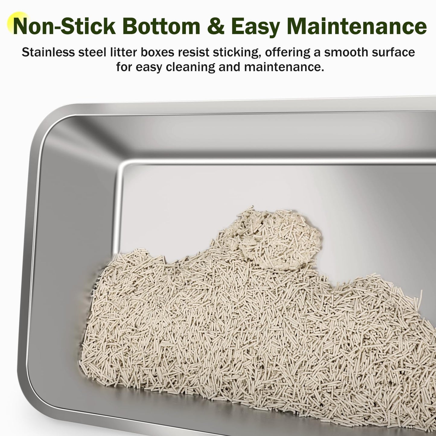 Stainless Steel Cat Litter Box, Extra Large Litter Boxes for Big Cats, Anti-Urine Leakage XL Litter Box with High Sides, Xlarge Metal Litter Box with Lid, Easy Clean, Non-Sticky, Cat Mat & Metal Scoop
