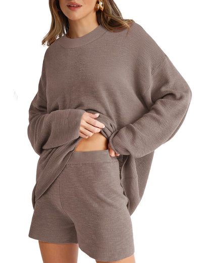 XIEERDUO Womens Sweater Sets 2 Piece Outfits Shorts Athleisure Lounge Wear Fall Fashion 2024