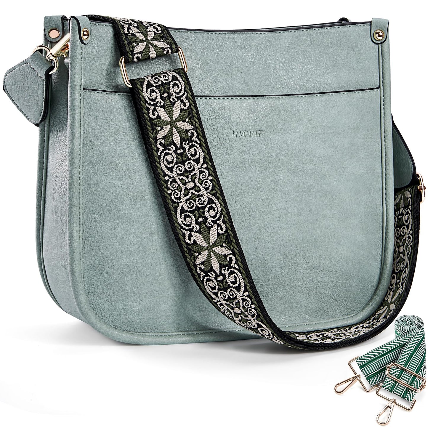 HKCLUF Crossbody Bags for Women Trendy Vegan Leather Hobo Handbags With 2PCS Adjustable Guitar Strap Shoulder Bucket Bags