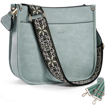 HKCLUF Crossbody Bags for Women Trendy Vegan Leather Hobo Handbags With 2PCS Adjustable Guitar Strap Shoulder Bucket Bags