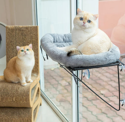 ROOVE Cat Window Perch – Luxury Ultra-Soft & Cozy Hammock for Indoor Cats and Kittens, Sturdy Metal Frame with 4 Strong Suction Cups, Comfortable Window Seat for Resting, Observing,and Lounging (Grey)