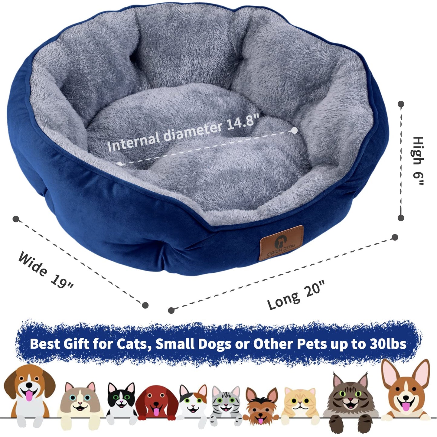 Asvin Small Dog Bed for Small Dogs, Cat Beds for Indoor Cats, Pet Bed for Puppy and Kitty, Extra Soft & Machine Washable with Anti-Slip & Water-Resistant Oxford Bottom, Grey, 20 inches
