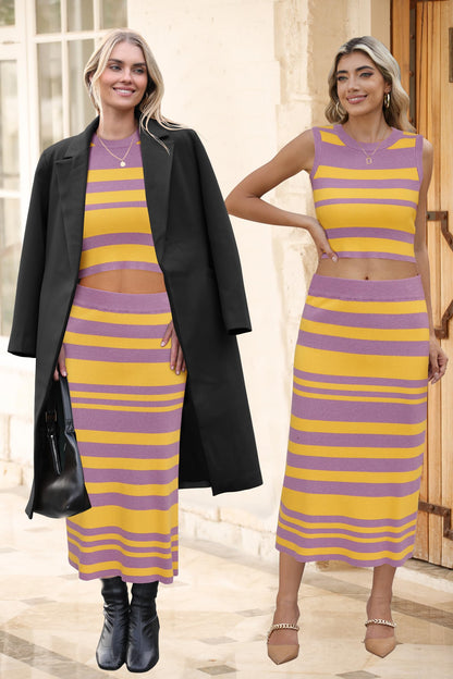 Arach&Cloz Women's Two Piece Sets 2025 Bodycon Dresses Summer Outfits Tank Top and Midi Skirt Suits Sweater