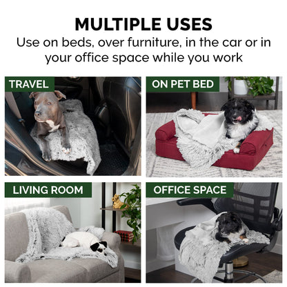 Furhaven - Manta impermeable y lavable para perros y gatos de interior, hecha en piel sintética de pelo largo sintético y terciopelo en color madera, XL, gris niebla