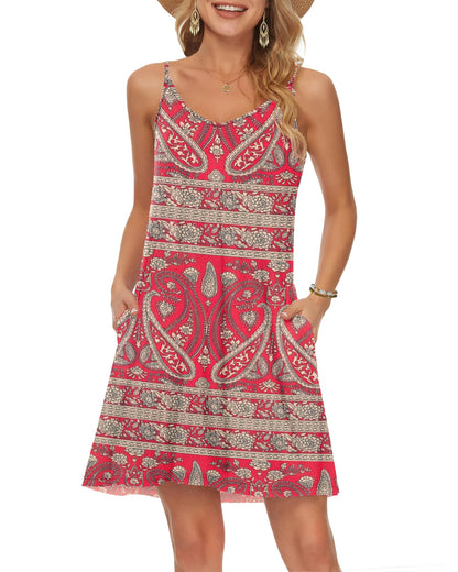 MISFAY Women's Summer Spaghetti Strap Casual Swing Tank Beach Cover Up Dress with Pockets