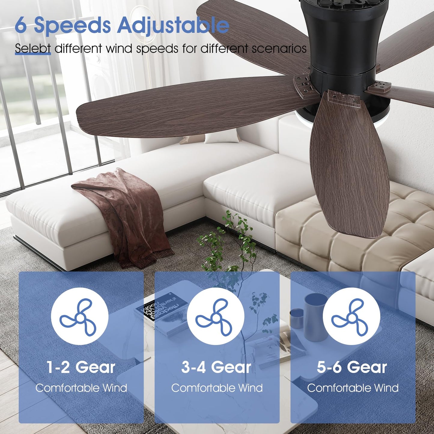 Ceiling Fans with Lights-36 Low Profile Ceiling Fan with Light and Remote/APP Control,Flush Mount,DC Reversible,LED Dimmable Blakc Ceiling Fans for Bedroom,Indoor/Outdoor Patio Use