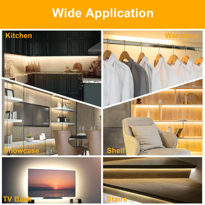 LAFULIT Under Cabinet Lighting Kit - 8 PCS, 2700K Warm White Flexible LED Strip Lights with Remote and Power Adapter for Kitchen Cabinets, Shelf, Desk, Counter - 13ft