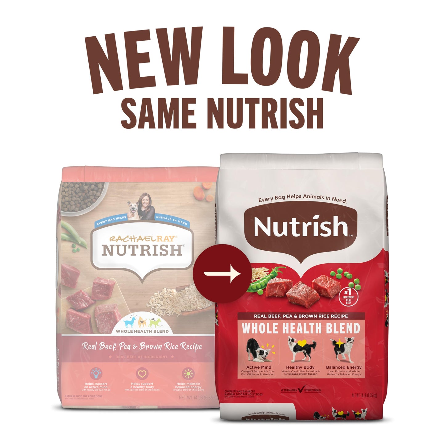 Nutrish Real Beef, Pea & Brown Rice Recipe Whole Health Blend Dry Dog Food, 40 lb. Bag, Packaging May Vary (Rachael Ray)