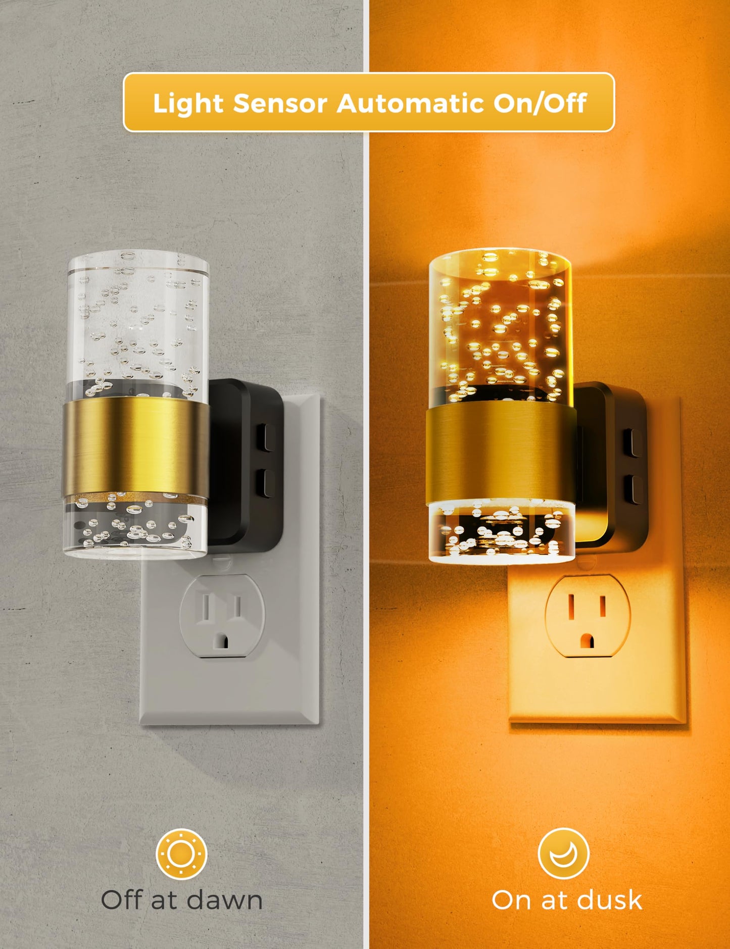 Night Lights Plug into Wall, Soft Light LED Night Light with Adjustable Brightness, Plug in Night Light with Auto Light Sensor, Wall Sconce-Style Design Night Light for Bathroom,Hallway, 2 Pack