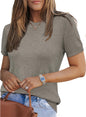 Arach&Cloz Women's Wool Blend Loose Fit Soft Summer Sweater Short Sleeve Crew Neck Casual Pullover Tops Trendy Outfits 2025
